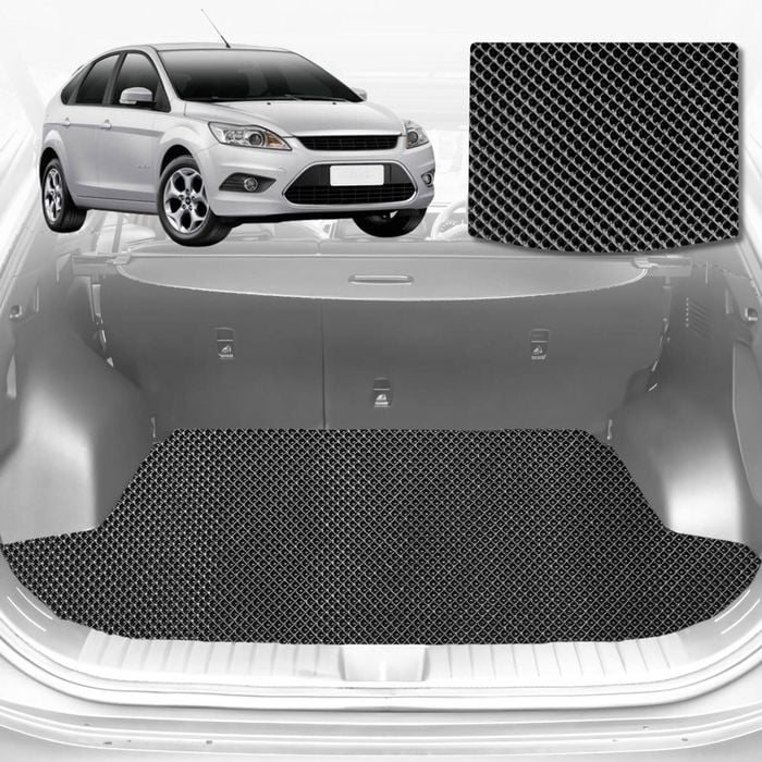 6D Diamond Car Boot Mat for Ford Focus LS, LW,LW MKII, LZ2011-2018-Sedan-Cargo Mat-Black-Outback GT