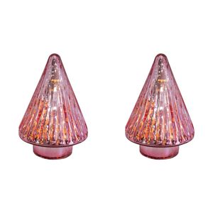 2PK LVD Glossy Glass LED Festive Christmas Tree Decor Small 9x9x14cm Rose