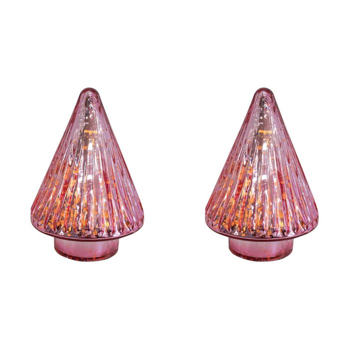 2PK LVD Glossy Glass LED Festive Christmas Tree Decor Small 9x9x14cm Rose