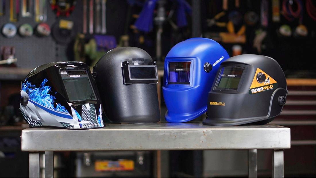 4 different welding helmets