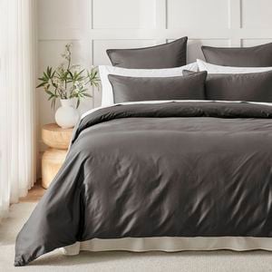 Dreamaker 400TC Premium Cotton Sateen Piped Quilt Cover Set Charcoal Double Bed