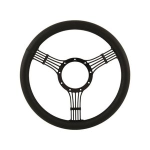 Cal Custom 14" Banjo Black Anodised Billet Aluminium 9 Bolt Steering Wheel Black Leather Full-Wrap