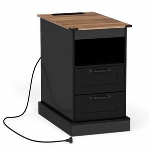 Costway Farmhouse Bedside Table 2drawer Side Nightstand Charging Black