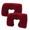 Catzon 2 Pcs Inflatable U-Shaped Pillow Flocked Fabric-Wine Red
