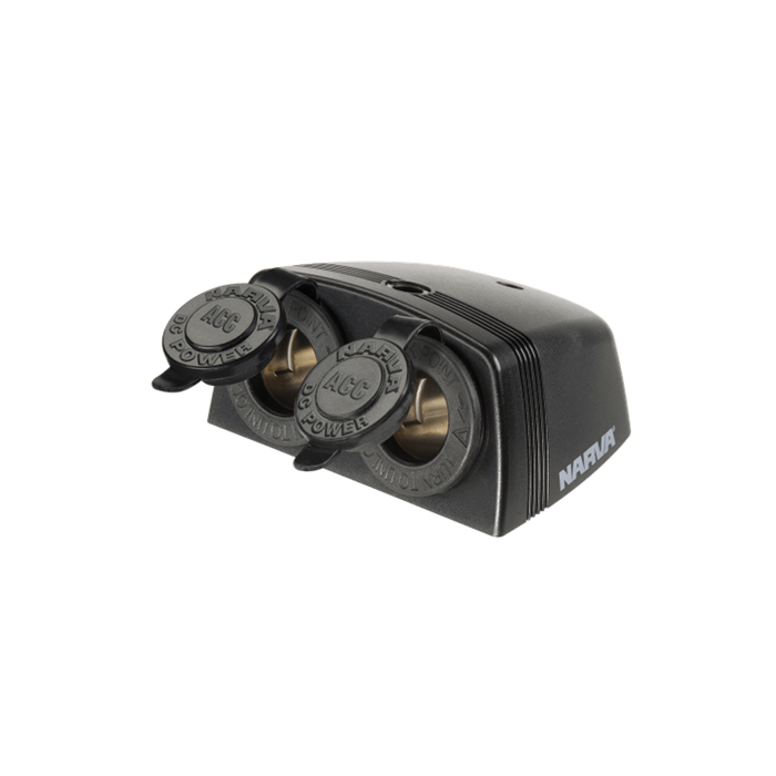 Narva 12/24V 20/10A Black Heavy-Duty Twin Surface Mount Accessory Sockets