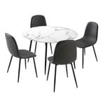 Oikiture 5PCS Dining sets 110cm Round Table with Chairs PU Grey