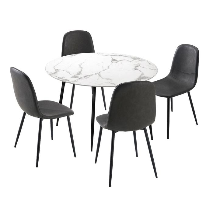 Oikiture 5PCS Dining sets 110cm Round Table with Chairs PU Grey
