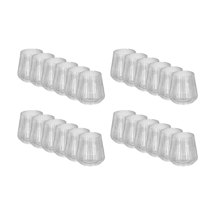 24PK Braz Diamond Tall Tumbler Ribbed Drinking Glass Cup 390ml Clear