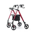 EQUIPMED 4 Wheel Lightweight Rollator Walker, Aluminium Frame, Seat, Carry Bag, for Seniors, Red