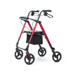 EQUIPMED 4 Wheel Lightweight Rollator Walker, Aluminium Frame, Seat, Carry Bag, for Seniors, Red