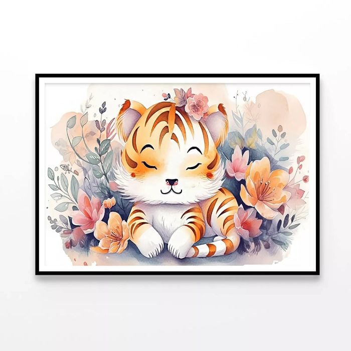 Drawing Of a Lion with Flowers  Print 100% Australian Made 90x60cm  (Poster)