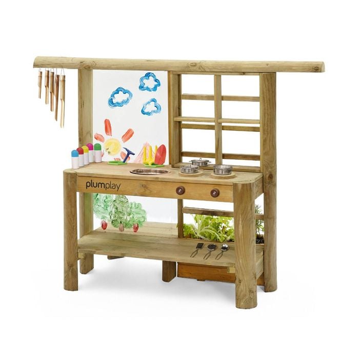 Plum Play Au Mud Pie Kitchen Outdoor Wooden For Kids Playset Ages 3y+ - Natural