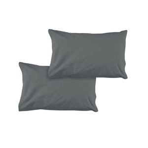 Bloomington Pair of Solid Colour Microfiber Standard Pillowcases 48x73cmx15cm (Flap) Charcoal
