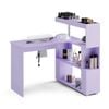 Ufurniture Nail Desk Manicure Table w/Dust Collector, Rotatable Reversible L-Shaped/Line-Shaped Purple