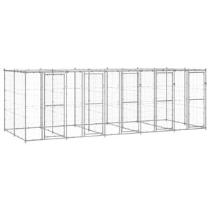 vidaXL Outdoor Dog Kennel Galvanised Steel with Roof 12.1 m² Puppy Enclosure