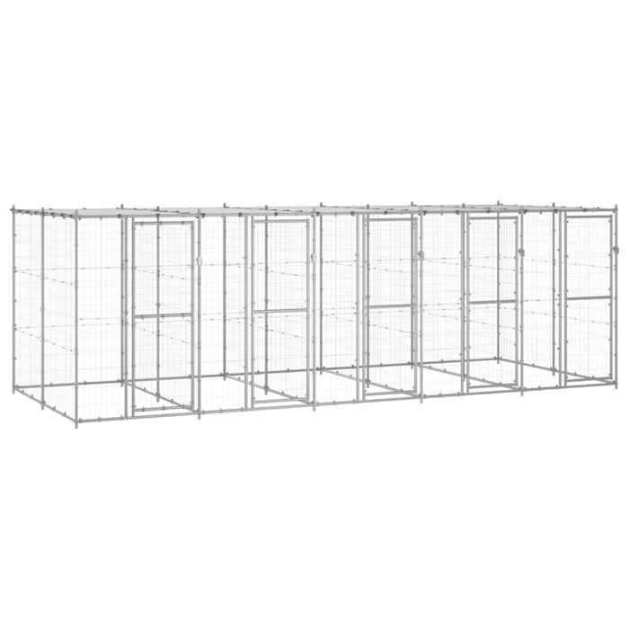 vidaXL Outdoor Dog Kennel Galvanised Steel with Roof 12.1 m² Puppy Enclosure