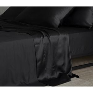 Bedding Co. Flat Sheet 100% Mulberry Silk 20 Momme Black King Single
