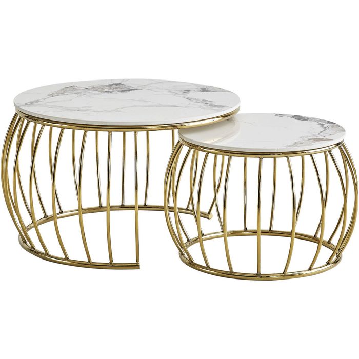 Glen Coffee Table Set - Marble White and Gold