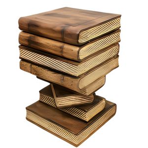 Artisan Timber Book Stack Side Table with Storage | Hardwood Bedside Table Natural Burned