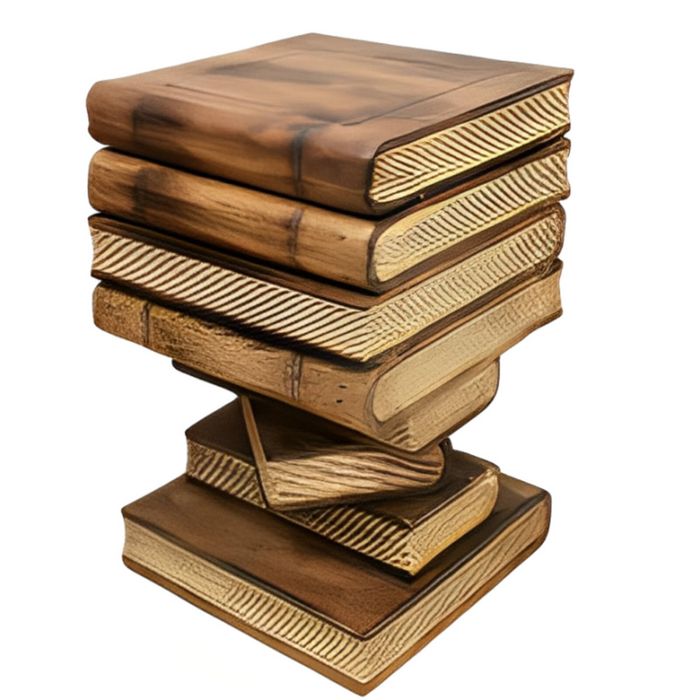 Artisan Timber Book Stack Side Table with Storage | Hardwood Bedside Table Natural Burned
