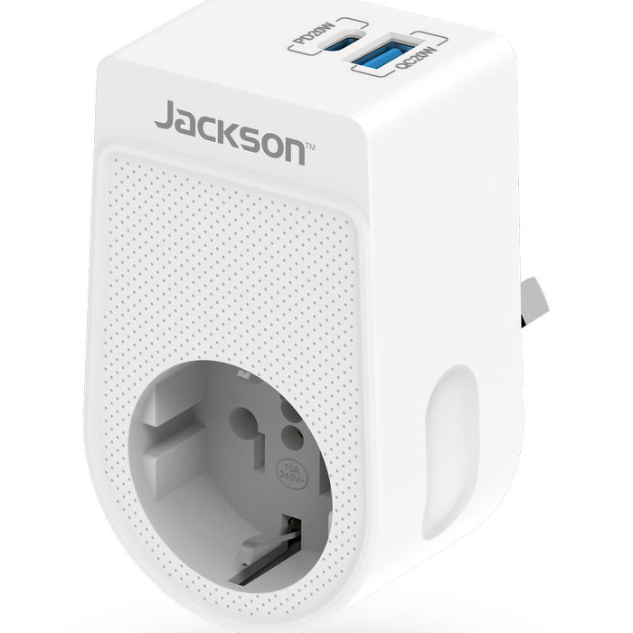 Jackson White Inbound Rapid Charge USB-C And USB-A Travel Adaptor - USA And EU