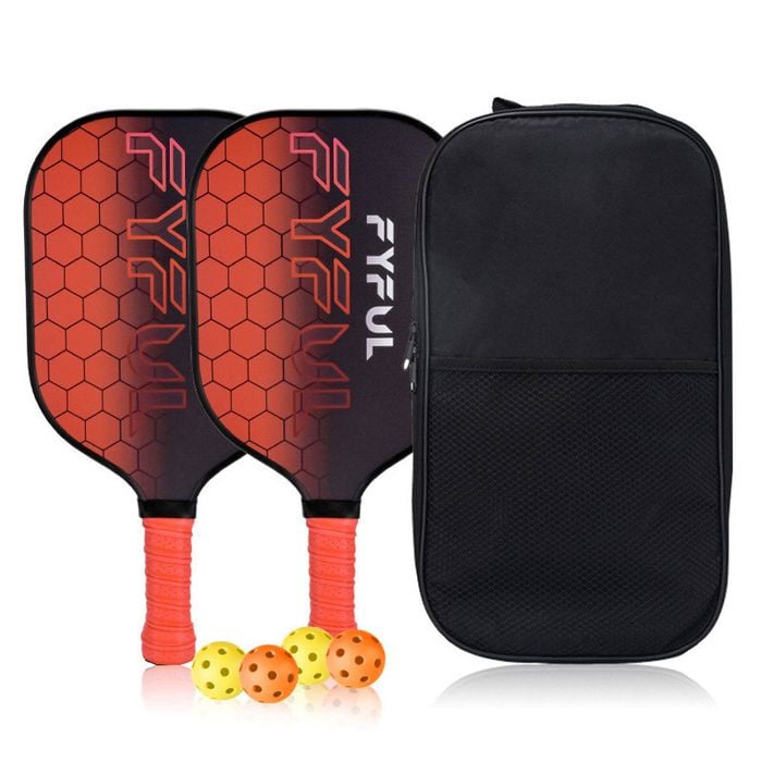 Catzon Pickleball Paddles Set Of 2 Durable Fiberglass Surface Cushion Grip Pickleball Rackets 4 Balls And Carry Bag-red