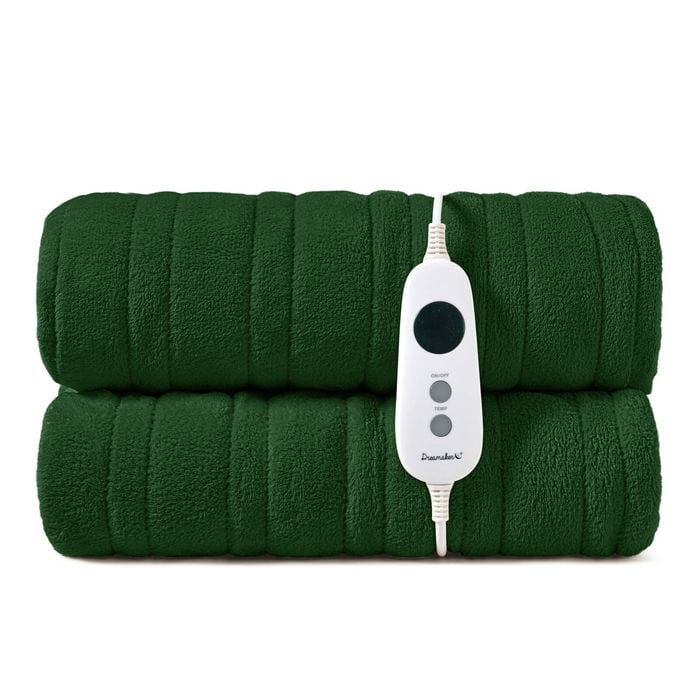 Dreamaker Kingston Coral Fleece Washable Electric Heated Throw Blanket Eden Green 180x200cm | Overheat Protection & Auto-off