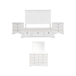 Celosia 5pc King Bed Frame Bedroom Suite Bedside Dresser Mirror Package - White