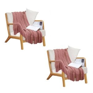 SOGA 2X Pink Diamond Pattern Knitted Throw Blankets
