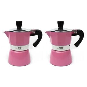 2PK Coffee Culture Aluminium 1-Cup Espresso Stovetop Coffee Maker Brew Pot Pink