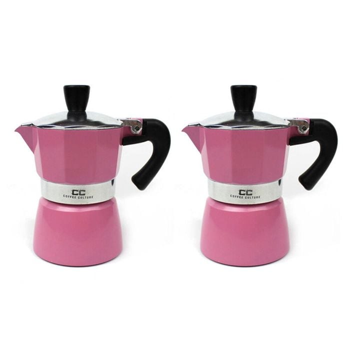 2PK Coffee Culture Aluminium 1-Cup Espresso Stovetop Coffee Maker Brew Pot Pink