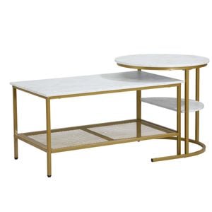 Oikiture Nesting Coffee Table Set of 2 Side End Table Detachable Faux Marble Top