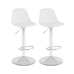 Costway 2x Bar Stool Faux Leather Upholstered 60-82cm Swivel-White