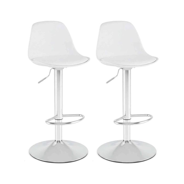 Costway 2x Bar Stool Faux Leather Upholstered 60-82cm Swivel-White