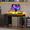 Advwin Gaming Desk with LED Lights & Power Outlets, 120cm Computer Desk with 6 Fabric Drawers