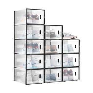 Luxsuite Plastic Shoe Boxes Stackable Clear Organiser 12 Pack