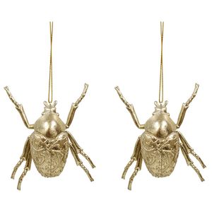 2x LVD Bohemian Hanging Beetle Resin Christmas Tree Ornament 8.5x8.5cm Gold
