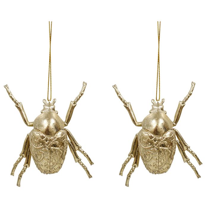 2x LVD Bohemian Hanging Beetle Resin Christmas Tree Ornament 8.5x8.5cm Gold