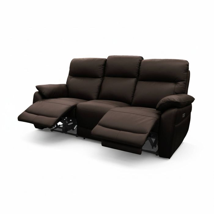 North Star 3 Seater Electric Power Genuine Leather Recliner Sofa Lounge Chocolate