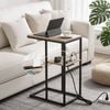 Homfurn C-shaped End Table With Charging Station – 2-tier Side Table, Slides Under Sofa, Wood & Black