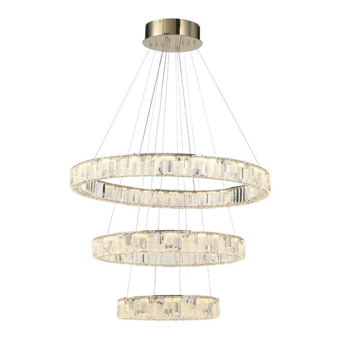 Telbix Rias Modern Pendant Hanging Lamp Light Crystal Stainless Steel Gold Gloss