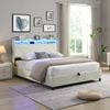 HOMFURN Double Size Gas Lift Bed Frame with LED Lights and Charging Station, Modern Upholstery Bed