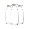 Argon Tableware Glass Milk Bottles with Silicone Lid - 1 Litre - Pack of 3