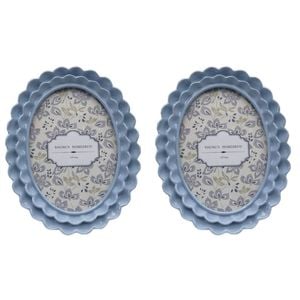 2PK Urban Resin/Wood Lotti Petal Oval Photo Picture Frame 5x7in 22x18cm Blue