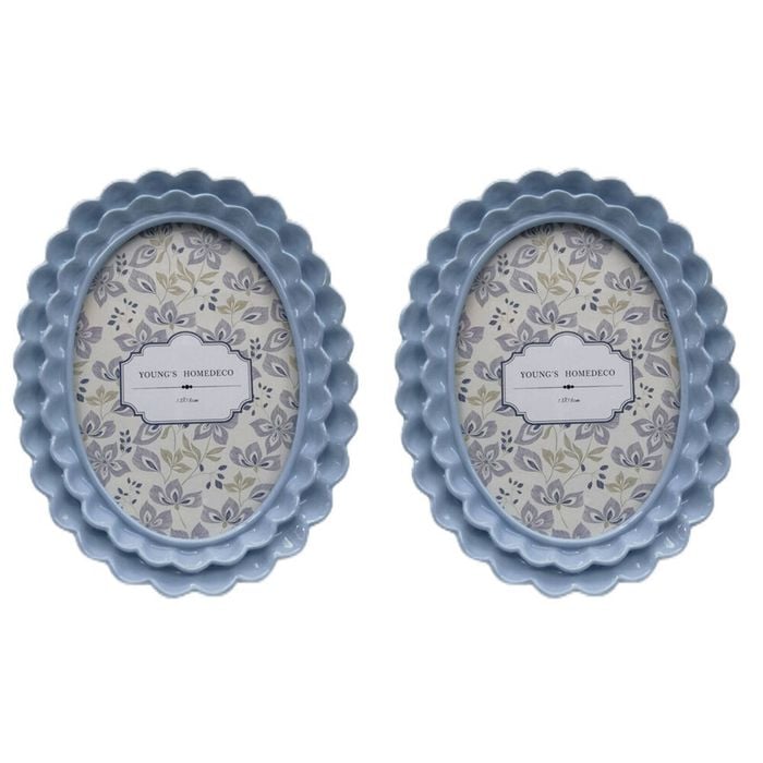 2PK Urban Resin/Wood Lotti Petal Oval Photo Picture Frame 5x7in 22x18cm Blue