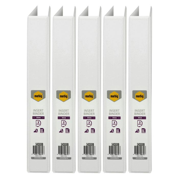 5x Marbig Clearview 3 D-ring Insert Binder A4 File 25mm Document Organiser White