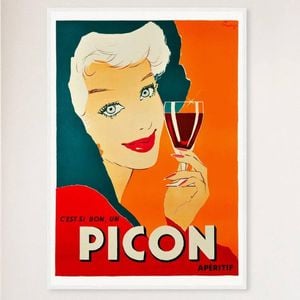 Galrie Picon Aperitif French Vintage Advertising Poster by Marcus Campbell Artwork Décor, White Frame, A2 42x 60cm (16 x 24inch)
