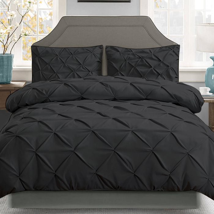 Giselle Quilt Cover Diamond Pinch Pleat - Queen Black