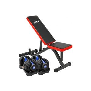 2x Powertrain 24kg Adjustable Dumbbell Home Gym w/ Exercise Bench Blue