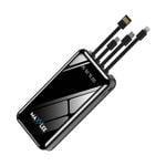 Maxxlee 20000mAh Powerbank Built-in 3 Cables High Capacity Battery Charger for Android iPhone Black